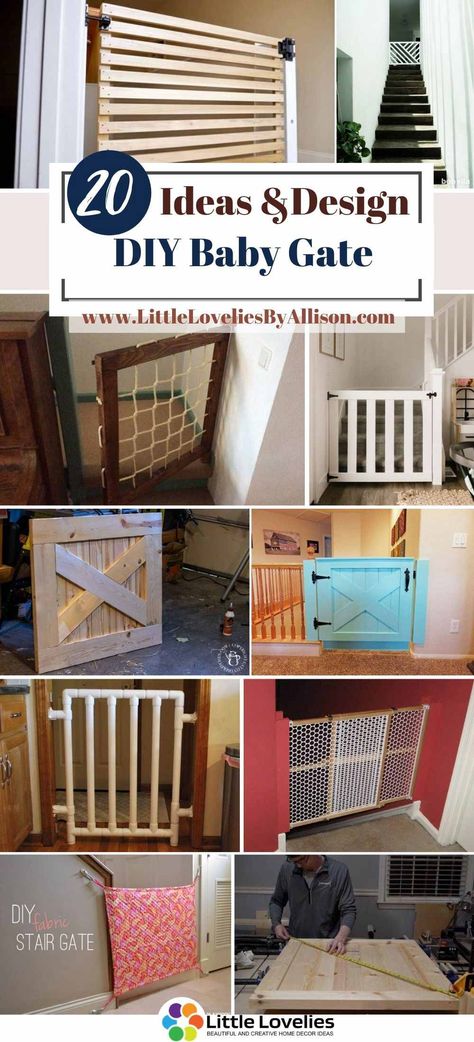 20 DIY Baby Gate Projects To Keep Your Child Safe Pet Gate Ideas Diy, Diy Dog Gate For Large Opening, Baby Gates For Stairs With No Wall, Hallway Gate Ideas, Diy Dog Gates Indoor Easy Wood, Diy Doggie Gate, Pocket Gate For Dogs, Garage Gate For Dog, Diy Gate For Stairs