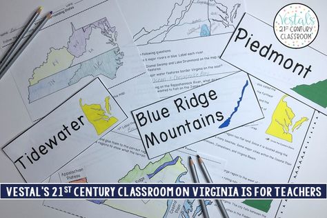 5 Tips for Teaching Regions of Virginia includes activities, ideas, and resources Virginia Studies teachers can use when teaching about the 5 regions of Virginia.#vestals21stcenturyclassroom#virginiastudies#virginiaregions#virginiaregionsactivities#virginiaregionsproject Virginia Studies, Geography Project, 21st Century Classroom, Virginia History, Activities Ideas, List Of Activities, Teacher Inspiration, Teaching Social Studies, Teacher Organization