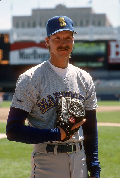 Pitcher Randy Johnson of the Seattle Mariners poses for this portrait prior to the start of a Major League Baseball game against the New York Yankees... Randy Johnson, Mariners Baseball, Seattle Sports, Baseball Pictures, Baseball Boys, Sports Hero, Mlb Players, Baseball Equipment, Baseball Glove