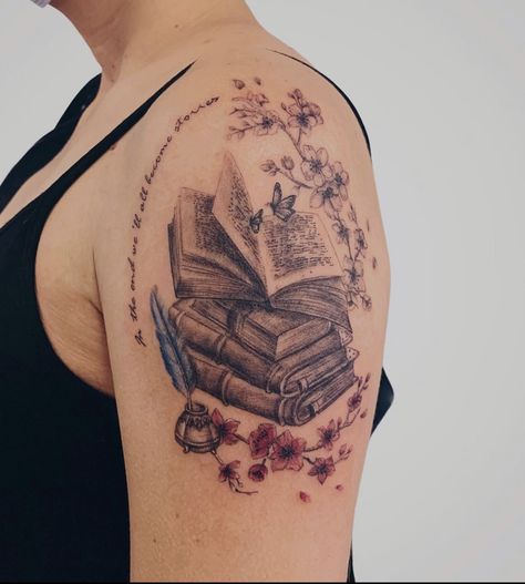 Creative Sleeve Tattoos For Women, Favorite Book Tattoos, Gravity Falls Matching Tattoos, Reader Tattoo, Book Lover Tattoo, Mama Tattoo, Bookish Tattoos, Shape Tattoo, Muster Tattoos