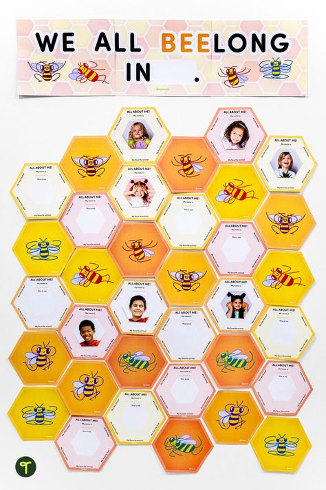 All About Me - Beehive Bulletin Board Display | Teach Starter Beehive Classroom, All About Me Display, Vocabulary Bulletin Boards, World Bulletin Board, Classroom Rules Printable, Word Wall Displays, Hallway Bulletin Boards, Kindness Bulletin Board, Interactive Bulletin Board