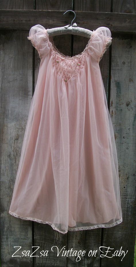 Vintage 1960's Pink Chiffon Nightgown Peignoir by Miss Elaine http://www.ebay.com/itm/Stunning-Vintage-1960s-Pink-Chiffon-Nightgown-Peignoir-4-Layer-Miss-Elaine-Sz-S-/122073429195? Plus Size Nightgown, 1960s Sleepwear, 1960s Nightgown, 60s Nightgown, Chiffon Nightgown, 1960s Lingerie, Night Gowns, Vintage Dresses 1960s, Vintage Nightgown