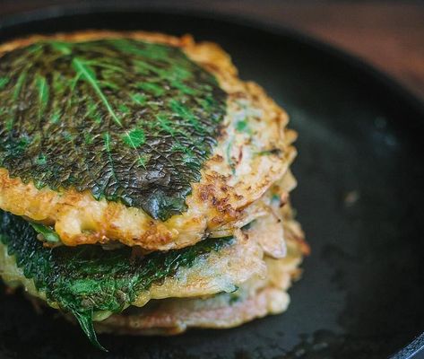 The Korean Vegan Cookbook Recipe: Perilla Leaf Pancakes | The Beet The Korean Vegan, Soy Sauce Dressing, Authentic Korean Food, Korean Vegan, Pancakes For Dinner, Pancake Calories, Pancakes Ingredients, Korean Dishes, Vegan Cookbook