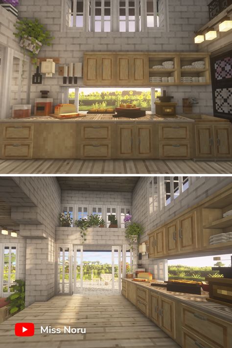 Minecraft Interior: Cute Wooden Kitchen Ideas Modded Mc House, Brick Houses Minecraft, Minecraft Aethetic Houses, Minecraft Kitchen Aesthetic, Cocricot Minecraft House, Minecraft Farmhouse Interior, White Minecraft House, Minecraft Apartment Interior, Aesthetic Minecraft Kitchen