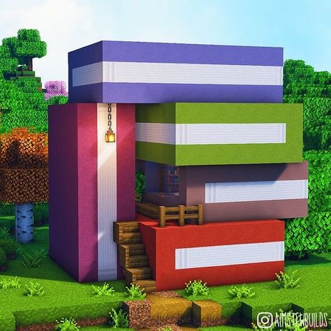 Kirby Minecraft Build, Neon Minecraft Builds, Kpop Minecraft Builds, Minecraft Food House, Colorful Minecraft Houses, Minecraft Pokemon Builds, Colorful Minecraft Builds, Minecraft Shops Building, Cute Minecraft Shops