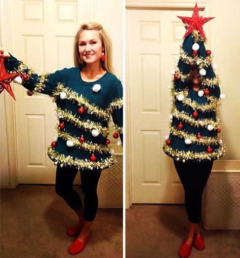 ugly christmas sweaters 18 (1) Unusual Halloween Costumes, Inappropriate Christmas Sweaters, Creative Ugly Christmas Sweater, Ugliest Christmas Sweater Ever, Funny Christmas Costumes, Ugly Christmas Sweater Outfit, Christmas Costumes Women, Ugly Christmas Tree, Christmas Tree Costume