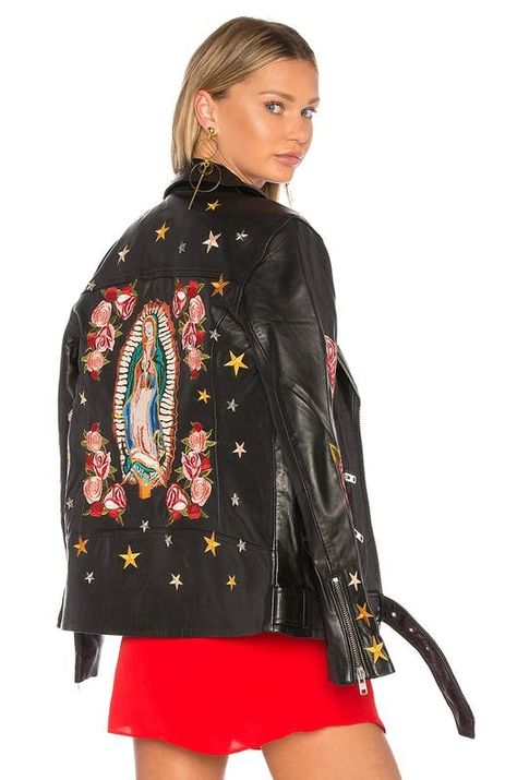 This stunning embroidered leather moto leather jacket is worth saving up for. Floral Leather Jacket, Embroidered Leather Jacket, Studded Leather Jacket, Studded Jacket, Embroidered Leather, Real Leather Jacket, Floral Jacket, Belted Jacket, Genuine Leather Jackets