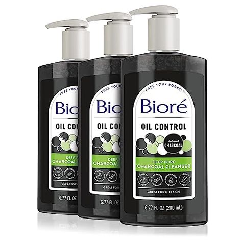 Bioré Charcoal Face Wash with Deep Pore Cleansing, for Dirt and Makeup Removal From Oily Skin, 6.77 Ounce, 3-pack Biore Charcoal Cleanser, Charcoal Cleanser, Charcoal Face Wash, Cleanser For Oily Skin, Makeup Removal, Pore Cleansing, Oil Control, Anti Frizz Products, Oil Control Products