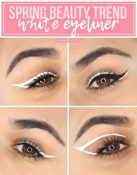 4 Ways to Wear White Eyeliner | How to Wear White Eyeliner Looks for Spring | Slashed Beauty #whiteeyeliner #springmakeup #springbeauty #eyeliner #eyelinertutorial #graphicliner White Eyeliner Looks, White Liquid Eyeliner, White Eyeliner Makeup, Spring Makeup Trends, Eyeliner For Hooded Eyes, Fresh Makeup, White Makeup, White Eyeliner, Eye Makeup Designs