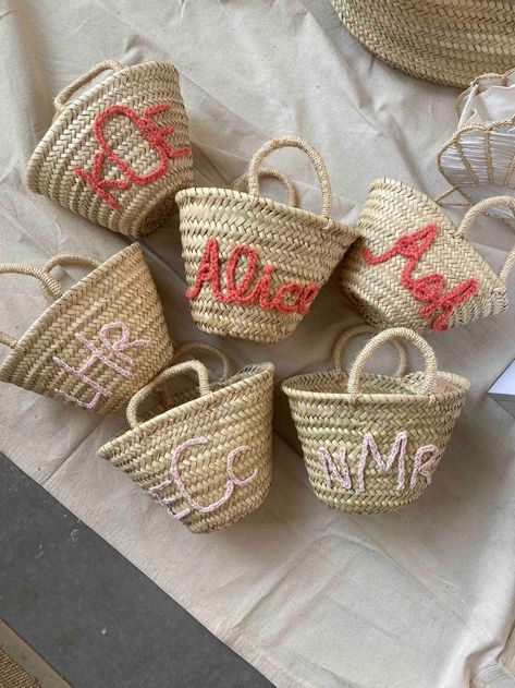 Bachelorette Party Gift Bag, Classic Monogram, Blue Peach, Mini Tote Bag, Basket Bag, Women Artisans, Mini Tote, Bridesmaids Gifts, Yarn Colors