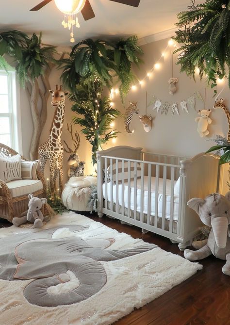 Explore 24 adorable safari nursery ideas to create a jungle-themed haven for your little one! 🦁🌿 From cute animal prints to lush greenery and playful accents, get inspired to design a space that’s both fun and cozy. #SafariNursery #NurseryDecor #BabyRoomIdeas #JungleTheme Nursery Decor Jungle, Treehouse Nursery Theme, Nursery With Greenery, Sage Safari Nursery, Safari Kids Room Jungle Theme, Baby Rooms Idea, Baby Boy Room Paint Ideas, Jungle Cruise Nursery