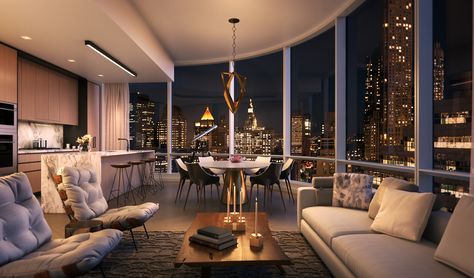 Tribeca’s 800-foot skyscraper 111 Murray shows off interiors in new renderings - Curbed NYclockmenumore-arrow : The amenity-packed building will welcome residents by next year Apartamento New York, Luxury Apartments Interior, Penthouse Living, Apartment View, Apartment Luxury, Luxury Penthouse, Penthouse Apartment, Indie Room, New York Apartment