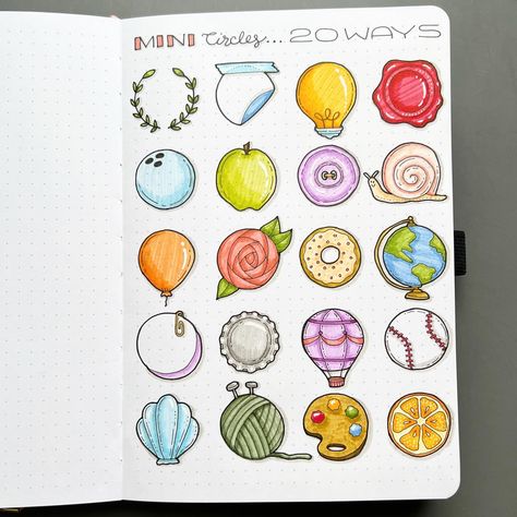 Mini Circles - 20 Ways ⭕️❤️ I couldn’t decide if I should color it or not so here are photos of both 😂 #doodle #drawing #illustration… | Instagram Circle Drawing Doodles, Drawing Circle Ideas, Circle Things To Draw, Circle Doodle Art, Easy Drawings In Circles, Circle Art Challenge, Doodles In Circles, Circle Drawing Ideas Inspiration, Circle Drawing Challenge