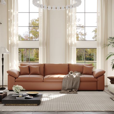 Brown leather sofa living room