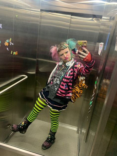 Decorakei, harajuku fashion, alt, weird, aesthetic, clown Alternative Clown Costume, Weird Girl Aesthetic Outfits, Colorful Alt Outfits, Weird Girl Outfits, Carnival Aesthetic Outfit, Weird Kid Aesthetic, Clown Aesthetic Outfit, Clown Core Fashion, Gender Fluid People