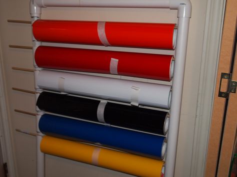 Vinyl roll storage on the cheap… Diy Vinyl Storage Rack, Vinyl Roll Storage, Diy Vinyl Storage, Vinyl Storage Rack, Cricut Storage, Roll Storage, Making Signs, Vinyl Roll, How To Make Signs