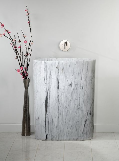 Mountain Living Magazine, Tiny Bathtub, Square Kitchen Sink, Modern Pedestal Sink, Address Stone, Stone Pedestal, Small Kitchen Sink, Stone Forest, Marble Pedestal