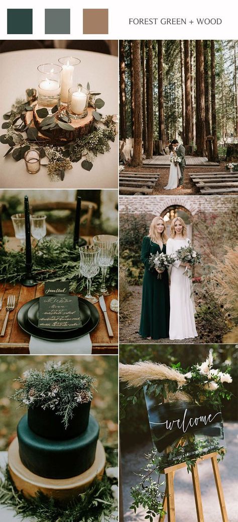 TOP 10 wedding color ideas for 2020 #TOP #wedding #color #ideas #for #2020 Rustic Forest Green Wedding, May Forest Wedding, Wedding Decor Forest Green, Crystal Inspired Wedding, Evermore Aesthetic Wedding, Color Schemes Wedding Fall, Forest Green And Wood Wedding, Woods Wedding Color Scheme, Fall Winter Wedding Ideas