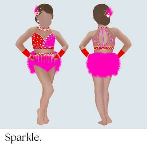 Beautiful red and pink broadway musical theatre jazz dance outfit. #dance #costume #dancecostume #kidsfashion #fashion #dancer #costumedesign #design Hot Pink Jazz Dance Costume, Two Piece Jazz Dance Costumes, Jazz Dance Costumes Sassy Pink, Costume Ideas For Dance, Musical Theatre Dance Costumes, Jazz Solo Costumes, Sassy Dance Costumes, Broadway Dance Costumes, Jazz Dance Costumes Sassy