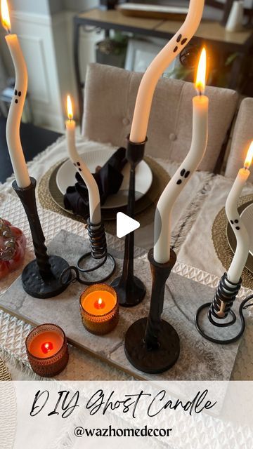 Neutral Modern Home, White Taper Candles, Diy Ghost, Ghost Candles, Ghost Diy, Black Acrylic Paint, Budget Friendly Decor, Tap Water, Halloween Candles