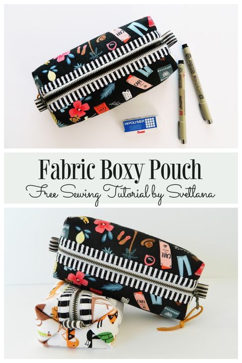 Boxy Pouch Pattern Free, Box Pouch Pattern, Fabric Art Diy, Boxy Pouch, Boxy Bags, Pouch Diy, Fabric Sewing Patterns, Box Pouch, Free Sewing Pattern