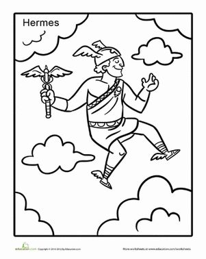 Second Grade Coloring Worksheets: Greek God Hermes Coloring Page Greek Mythology Worksheets, Greek God Hermes, God Hermes, Greek Crafts, Mythological Monsters, Coloring Worksheets, Greek Mythology Gods, Greek Mythology Tattoos, Mythology Tattoos