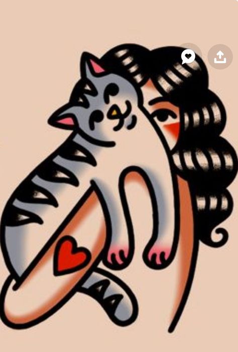 Cat Tattoos Traditional, American Traditional Black Cat, Trad Woman Tattoo, Traditional Style Cat Tattoo, Old School Cat Tattoo, Vintage Cat Tattoo, Cat Traditional Tattoo, American Traditional Tattoos Women, American Traditional Cat Tattoo