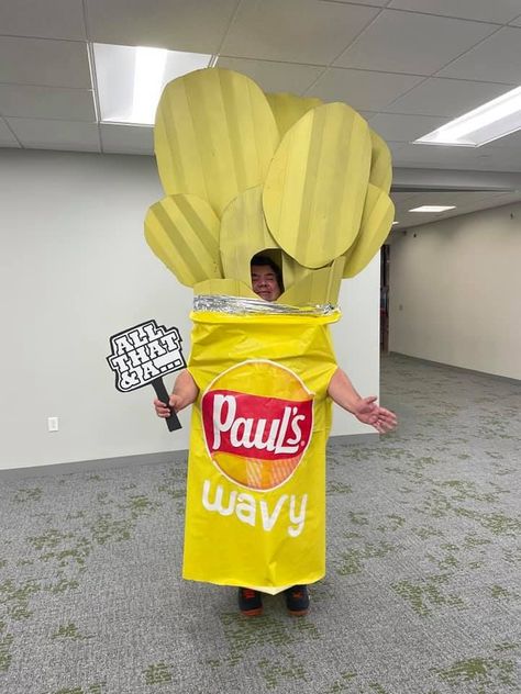 Do Us a Flavor DIY Costume Bag Of Chips Costume, Potato Costume, Chip Costume, Tourist Costume, Popcorn Costume, Fancy Dress Costumes Kids, Diy Group Halloween Costumes, Purim Costumes, Lego Costume