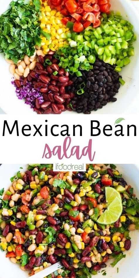 This Mexican Bean Salad recipe is for a quick, simple corn and black bean salad that is hearty yet light, fresh, packed with flavor, and ready in no time at all. It's a perfect addition to taco Tuesdays, Mexican potlucks, picnics, and gatherings! Bean Salad Recipes Easy, Mexican Bean Salad, Bean Salads, Vegan Pulled Pork, Quinoa Stuffed Peppers, Macro Recipes, Bean Salad Recipe, Three Bean Salad, Black Bean Salad