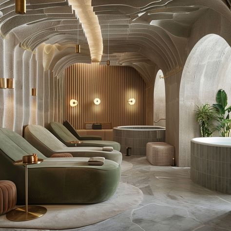 Spa Lounge Design, Luxury Spa Design Interiors, Spa Corridor, Spa Resort Interior, Wellness Spa Interior Design, Green Atrium, Spa Design Interior, Luxury Spa Design, Oasis Hotel