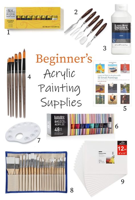 Acrylic Painting Supplies for Beginners - Pennies for a Fortune Drawing Supplies For Beginners, Acrylic Painting Supplies, Painting Supplies List, Art Supplies List, Art Painting Tools, Beginner Art, Acrylic Painting Lessons, Acrylic Painting Tips, Painting Accessories