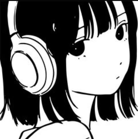 Music Icon, A Girl, Headphones, Black And White, Music, Anime, White, Black