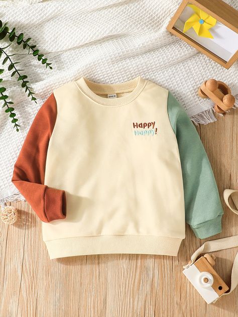 Multicolor Casual Collar Long Sleeve Fabric Colorblock,Letter Pullovers Embellished Slight Stretch  Toddler Boys Clothing Toddler Boys Sweatshirt, Toddler Boy Clothes, Hoodie Diy, Shein Kids, Baby Boy Dress, Kids Dress Wear, Embroidery Sweatshirt, Boys Sweatshirts, Letter Embroidery