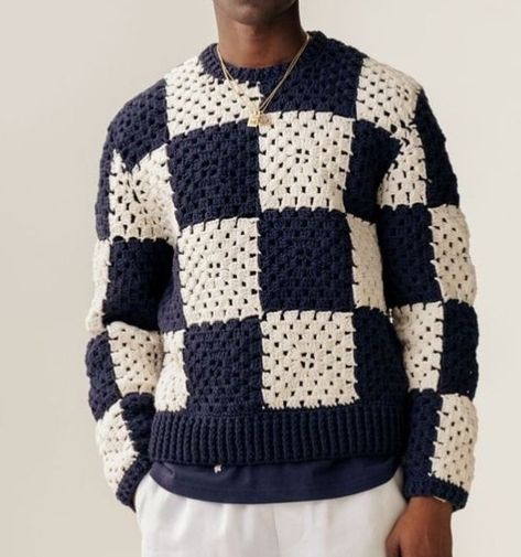 Male Crochet Patterns, Crochet Man Sweaters, Cool Things To Crochet For Men, Crochet Sweater Ideas For Men, Crochet Boyfriend Sweater, Crochet Jumper Men, Crochet Sweater Pattern Men, Male Crochet Sweater, Men Sweater Crochet