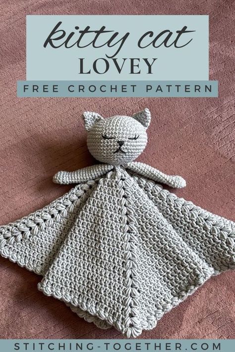 Make this adorable crochet cat lovey for your next baby shower gift. With soft yarn, beautiful stitches, and adorable features this kitty crochet security blanket is sure to be a favorite. Grab your hook and get started on this free crochet pattern. Crochet Animals Free Patterns Cat, Crochet Cat Lovey Free Pattern, Cat Lovey Pattern, Blanket Stitch Crochet, Crocheted Lovey, Crochet Cat Amigurumi, Lovey Blanket Pattern, Baby Gift Crochet, Crochet Lovey Free Pattern