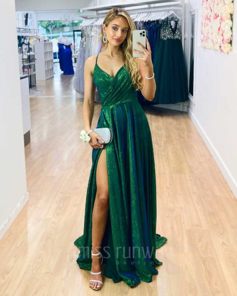 Monroe Glitter Gown - Emerald Green Glitter Gown, Princess Vibes, Mesh Gown, Dark Green Dress, Gorgeous Style, Formal Dress Shops, Velvet Gown, Beaded Gown, Glitter Dress