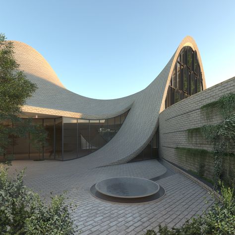 Courtyard Oasis, Sunken Courtyard, Architecture Art Nouveau, Shell Structure, Iranian Architecture, Restaurant Architecture, Structure Architecture, Organic Architecture, Brickwork