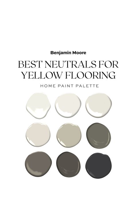 Best paint colors to go with oak and pine flooring! Yellow Oak Floors Wall Colors, Yellow Flooring, Golden Oak Floors, Home Paint Palette, Best Wall Colors, Best Neutral Paint Colors, Pine Flooring, Black Paint Color, Paint Palettes