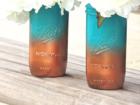 Engagement Board, Purple Mason Jars, Copper Ombre, Best Wedding Colors, Wedding Colors Purple, Centerpieces Diy, Basketball Party, Copper Wedding, Teal Wedding