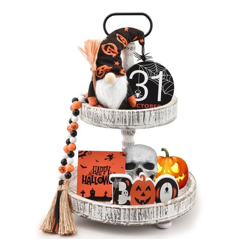 PRICES MAY VARY. 🎃Exclusive Fancy Halloween Tiered Tray Decor Set: Halloween tray set includes 3 super thick Halloween wooden signs, cute gnomes plush and 36 inch bead garland (42 beads in total). 🎃Self-Standing Design: Halloween wooden signs are 0.6in thick enough to stand on tiered tray or stand on the table smoothly without relying on extra stand, Gnome comes with heavy sandy bottoms for easy sitting. 🎃Quality Wood and Delicate Craftsmanship: All wooden tiered tray decor Items have the rus Halloween Tiered Tray Decor, Classroom Decor High School, Halloween Decorations For Kids, Cute Gnomes, Rustic Tray, Pumpkin Sign, Inspirational Quotes Wall Art, Bead Garland, Halloween Decorations Indoor