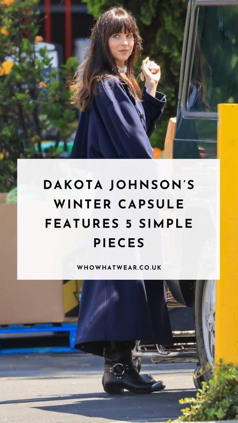 No matter what, Dakota Johnson always looks incredibly chic. I've studied her style and these are the five pieces you need for her easy winter capsule. Dokata Johnson Style, Winter Seattle Outfit, Dakota Johnson Style Winter, Soho Street Style, Winter Outerwear Outfits, Dakota Johnson Winter Style, Dakota Johnson Winter, Dakota Johnson 2024, Dakota Johnson Casual