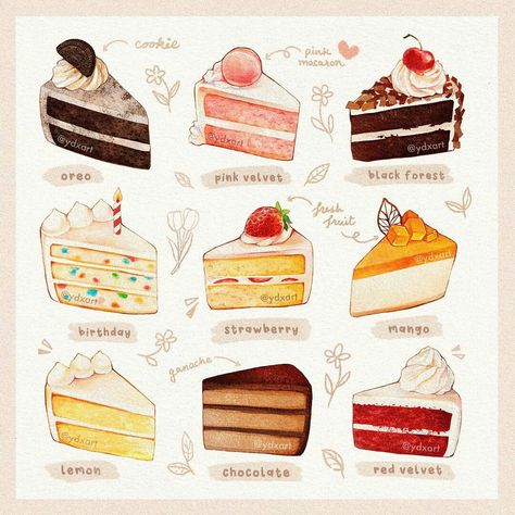 Baked Goods Aesthetic, Food Squishy, Desserts Drawing, Homemade Cookbook, Cake Drawing, 귀여운 음식 그림, Instagram Cake, Food Infographic, Food Sketch