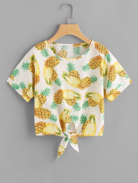 Shop Pineapple Print Tie Hem Top online. SheIn offers Pineapple Print Tie Hem Top & more to fit your fashionable needs. Comfortable Blouses, Chiffon Blouses, Women's Blouses, Pineapple Print, Blouse For Women, Women Blouses, Hem Top, Blouse Online, Women Shirts Blouse