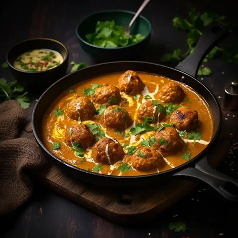 Elevate your vegetarian dining experience with our Cauliflower Kofta Curry. Crispy koftas, crafted from grated cauliflower and mashed potatoes, take a delightful dip into a creamy, aromatic curry. The blend of spices, from turmeric to garam masala, creates a flavorful masterpiece. Each serving is a symphony of textures and tastes, making this dish a star at your dinner table. Enjoy the richness of Indian cuisine, beautifully presented in this vegetarian delight. Perfect with naan, rice, or your favorite Indian bread, this Cauliflower Kofta Curry invites you to savor the magic of spices and the wholesome goodness of vegetables. Vegetarian Kofta, Kofta Curry, Malai Kofta, Vegetarian Curry, Butter Chicken Recipe, Vegetable Puree, Out Of Nowhere, Chicken Meatballs, Simply Recipes