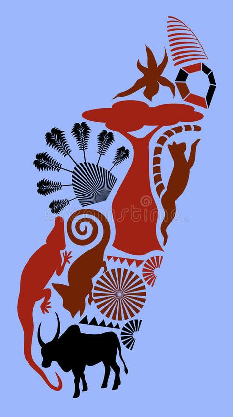 Madagascar. Abstract map of Madagascar made up of silhouettes of its major items #Sponsored , #ADVERTISEMENT, #sponsored, #Abstract, #items, #major, #Madagascar Map Of Madagascar, Mozambique Flag, African Artwork, Vector Map, Abstract Vector, Map Vector, Animal Posters, Indigenous Art, Zentangle Patterns