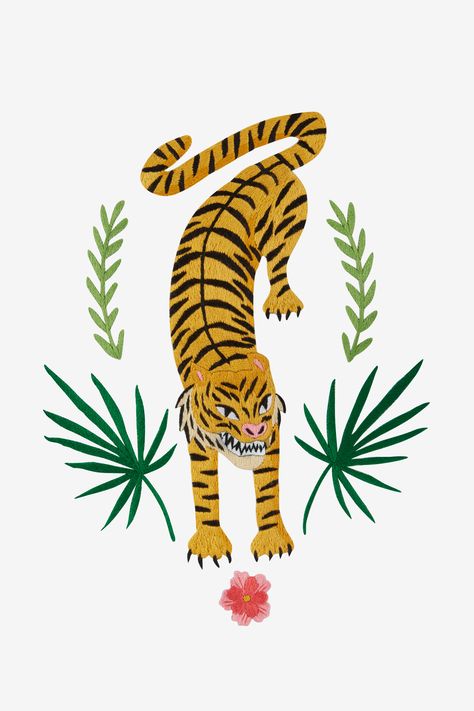 Tiger Embroidery Pattern, Tiger Embroidery, Tiger Pattern, Ideas Embroidery, Big Cats Art, Flamingo Pattern, Tiger Tattoo, Embroidery Patterns Free, Illustration Ideas