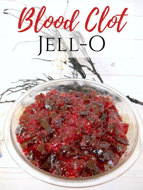 How to make gruesome blood clot Jello for Halloween. An easy Halloween dessert that doesn't require any special equipment. #halloween #halloweenideas #halloweendessert #dessert #jello Gory Halloween Food Ideas, Creepy Desserts For Halloween, Edible Glass Recipe, Diy Halloween Blood, Happy Jackolantern, Jello Halloween, Halloween Eats, Halloween Jello, Halloween Dessert Table