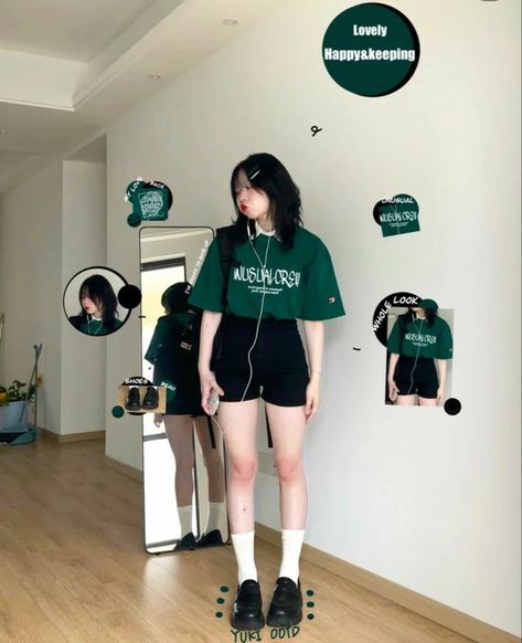 Acubi Shorts Outfits, Korean Casual Outfits Summer, Kaos Rib, Cute Pastel Outfits, Fashion Outfits Korean, Chubby Fashion, Casual College Outfits, Korean Casual Outfits, Altering Clothes