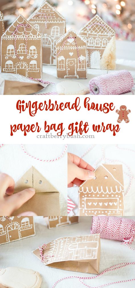 Gingerbread House Paper Bag, Diy Paper Bag, Paper Bag Gift Wrapping, Gingerbread Diy, Gifts Wrapping, Puffy Paint, Christmas White, Free Christmas Printables, Trendy Gifts