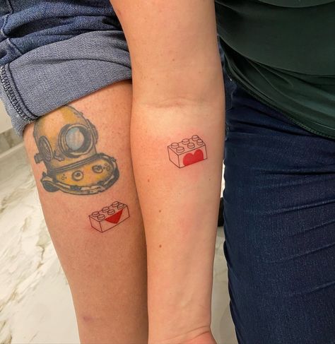 Lego Tattoo, Lego Heart, Anniversary Tattoo, Minimal Tattoo Ideas, Sister Tattoo Designs, Couples Tattoos, Couples Tattoo Designs, Tattoo Inspiration Men, Matching Couple Tattoos